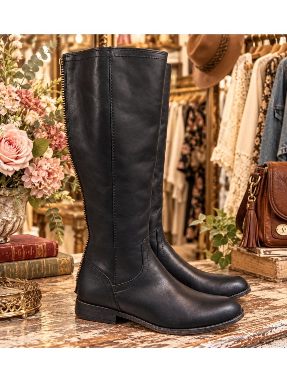 Frye and Co. Women's Jolie Back Zip Riding Fashion Black Boots Size 6.5 3470691